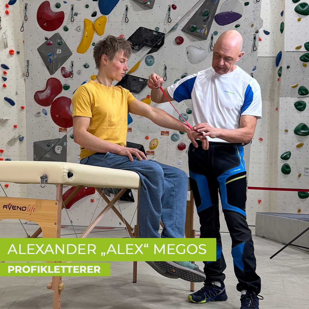 Unterarmversorgung des Profi-Felskletterers Alexander Megos mit kinesiologischem Tape von Olaf Kandt